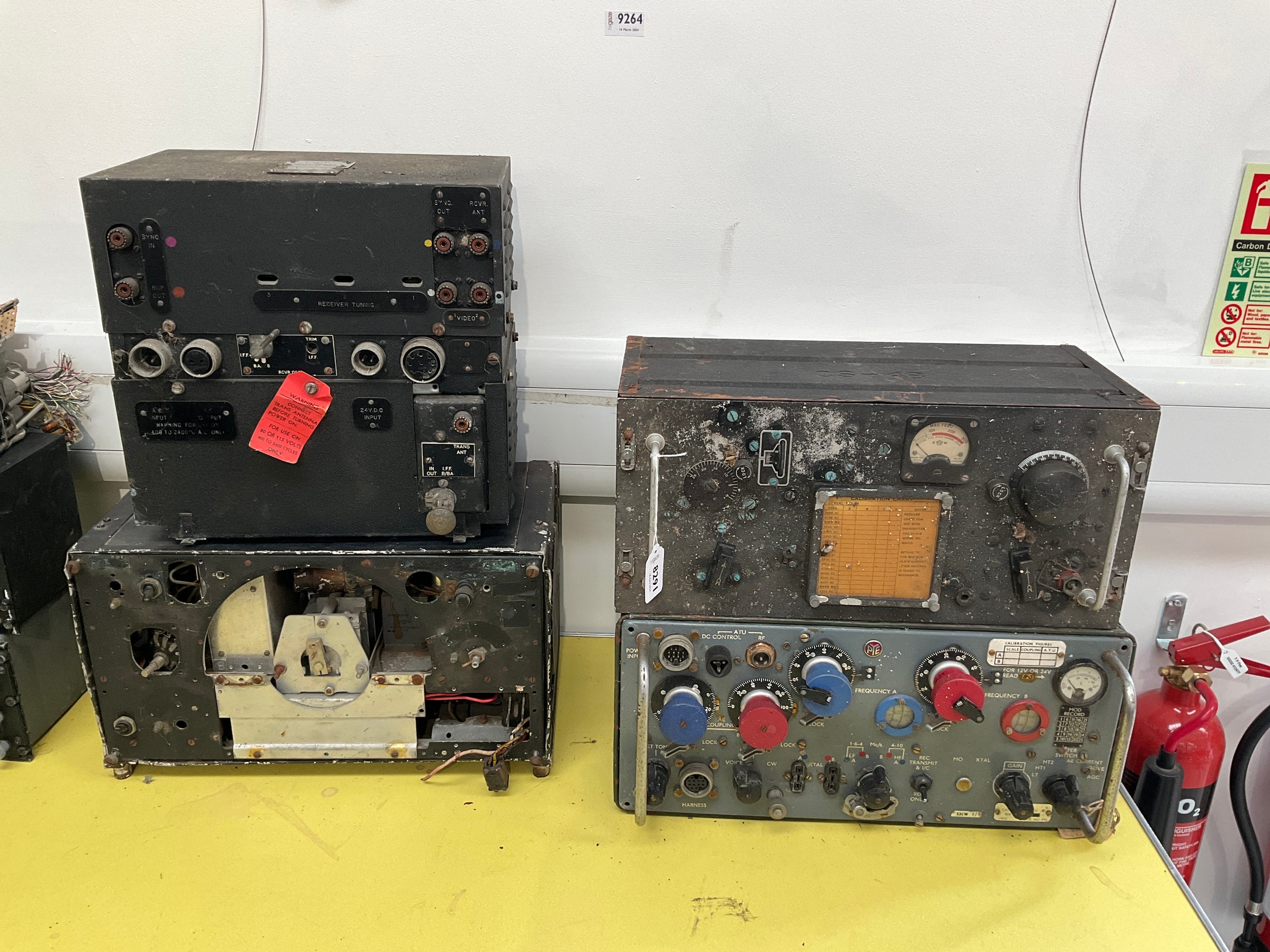 Four pieces of aviation equipment: Signal Corps Radio Receiver and Transmitter BC-800-A, part