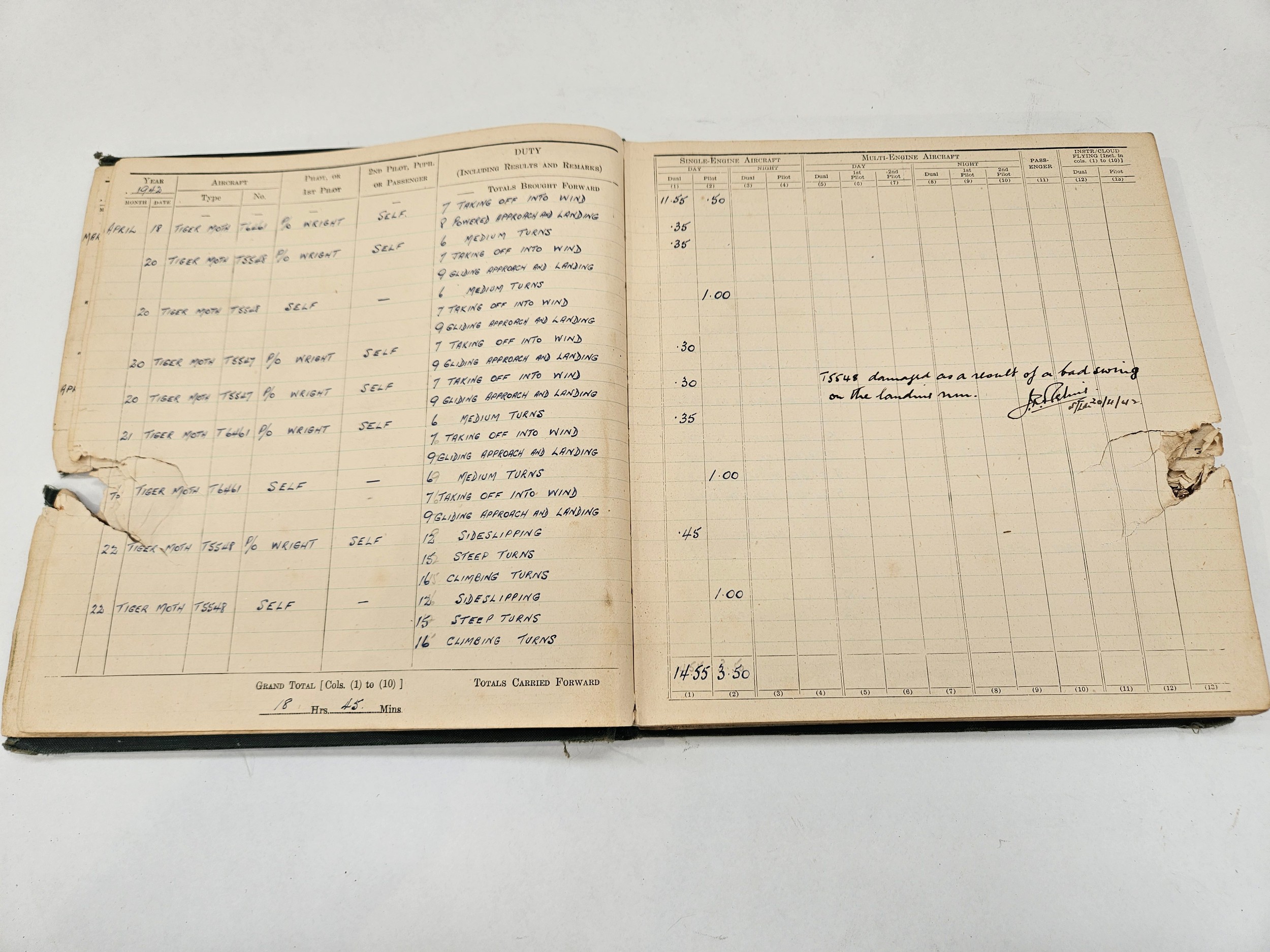 A WWII RAF logbook to Spitfire pilot F/LT. J. STOCKDEN. Training from March 1942 on Tiger Moths - Image 5 of 5