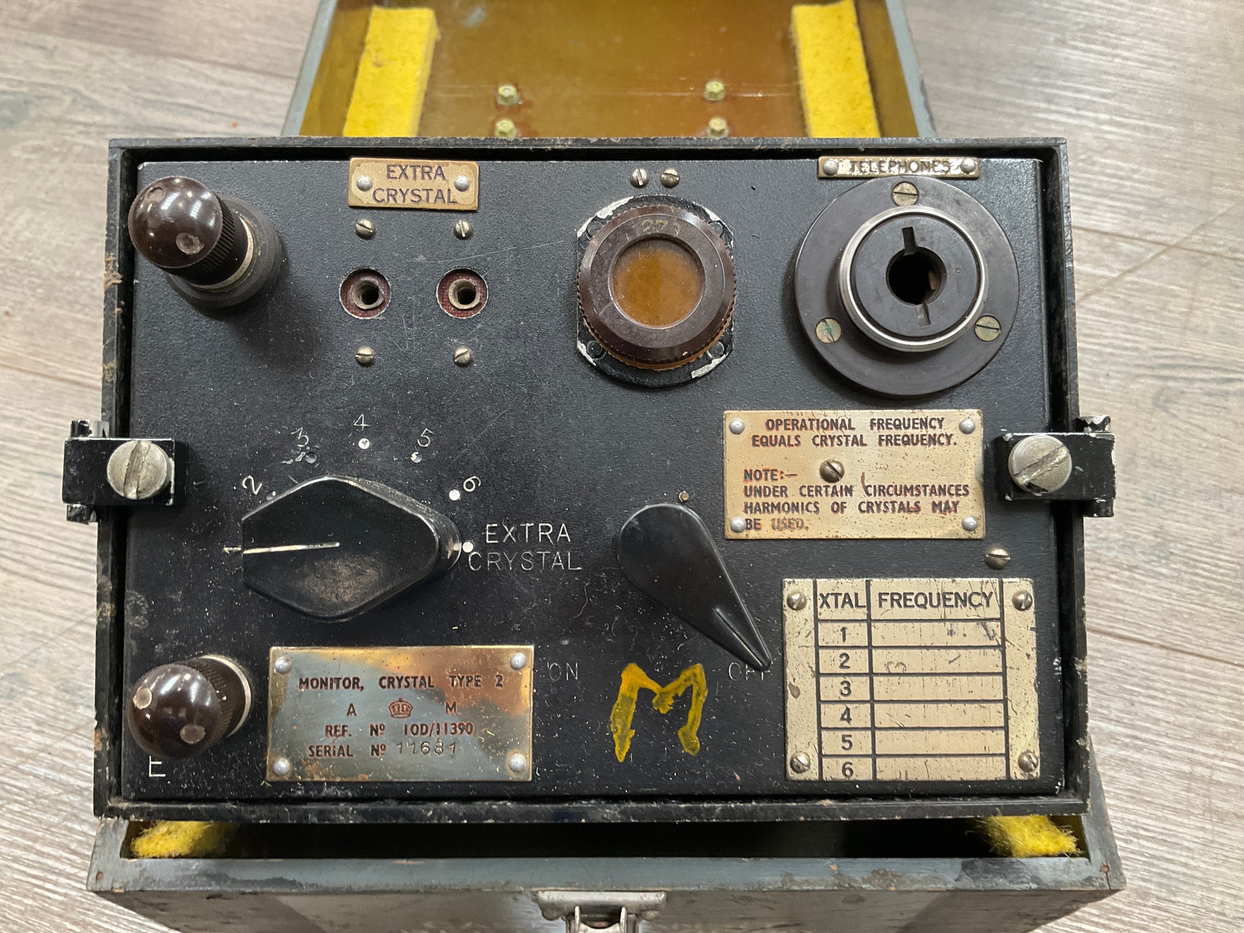 An Air Ministry WWII cased Crystal Monitor Type 2, the monitor with dials and telephone slots,