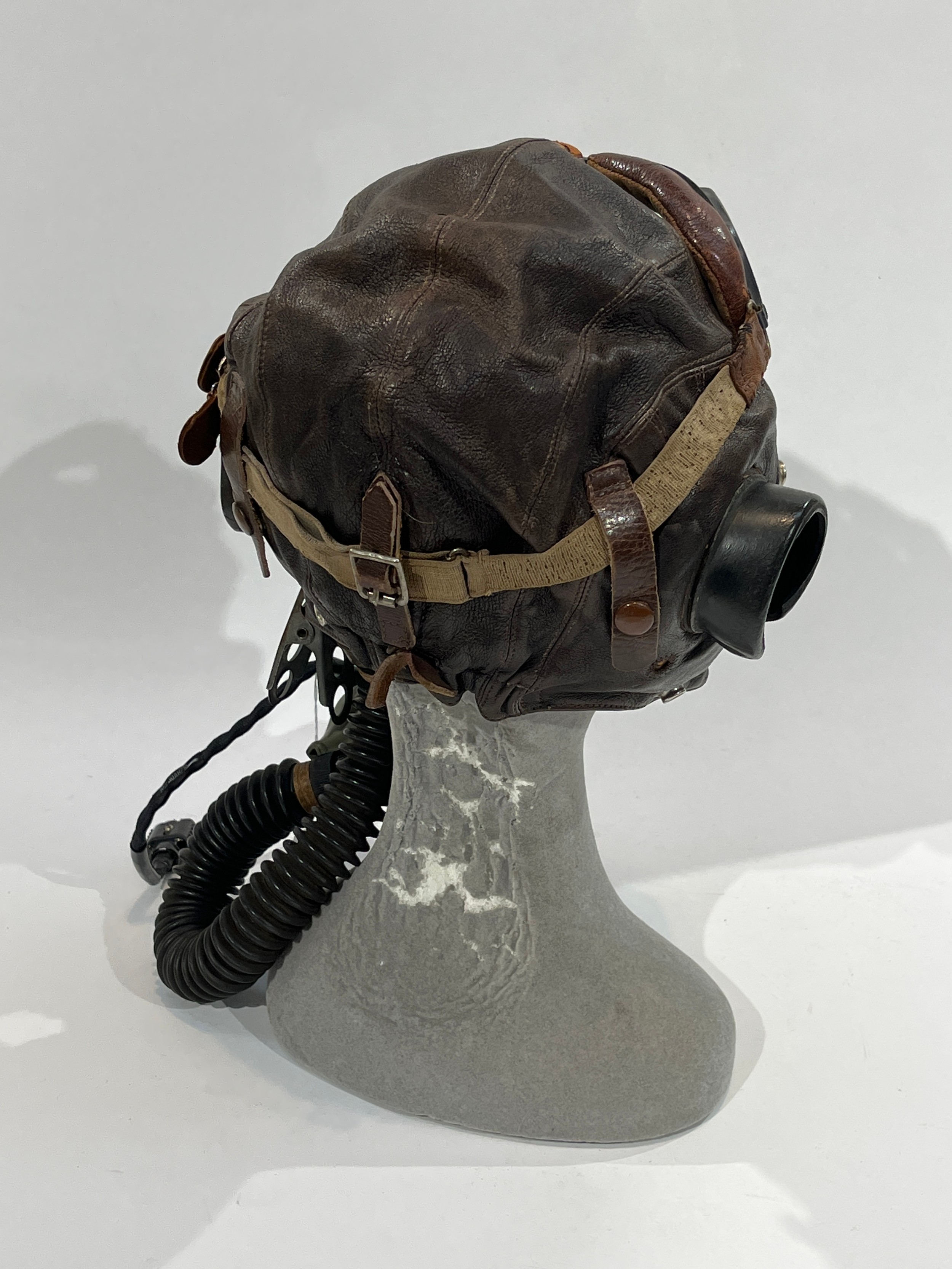 A WWII British RAF C-Type leather flying helmet together with goggles and respirator - Image 2 of 3