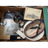 A quantity of WWII Royal naval items including portrait photo, photos of ships, pocket book and