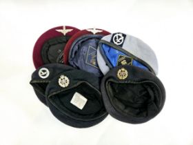 Six various berets with badges including RAF, Air Training Corps, Para Regiment and Army Air Corps