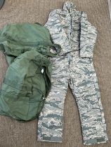 Two USAF current issue Goretex coats size XLR, a onesie, and two flying bags (5)