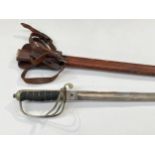 A George V 1821 pattern Royal Artillery officer's sword with leather field scabbard