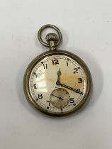 A military issue Doxa pocket watch with Arabic numerated dial and sweep second subsidiary, marked