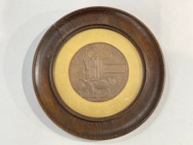 A WWI Memorial Plaque / Death Penny named to Arthur Taylor, oak framed