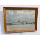 ERIC TUFNELL (1888-1978): A watercolour of HMS Maidstone, docked, 25.5cm x 36.5cm, framed and