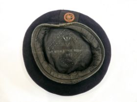 A Compton, Sons & Webb Ltd beret with embroidered Long Range Desert Group (LRDG) badge to front,