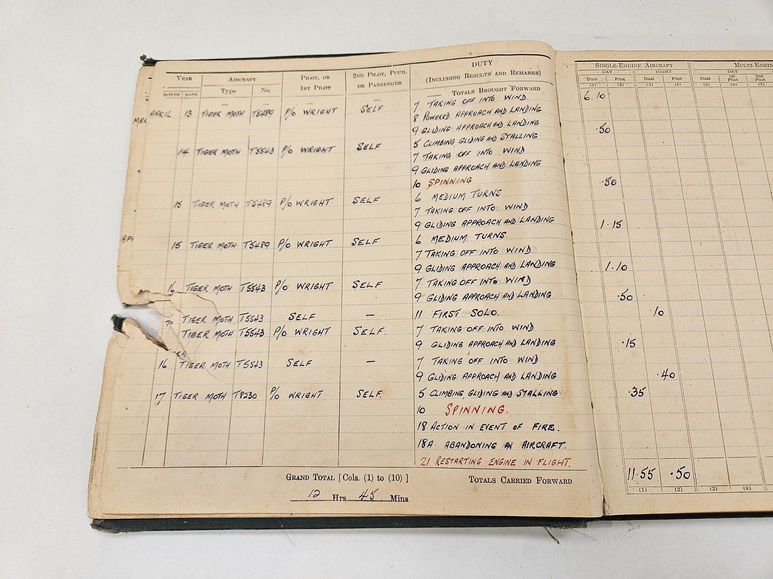 A WWII RAF logbook to Spitfire pilot F/LT. J. STOCKDEN. Training from March 1942 on Tiger Moths - Image 3 of 5