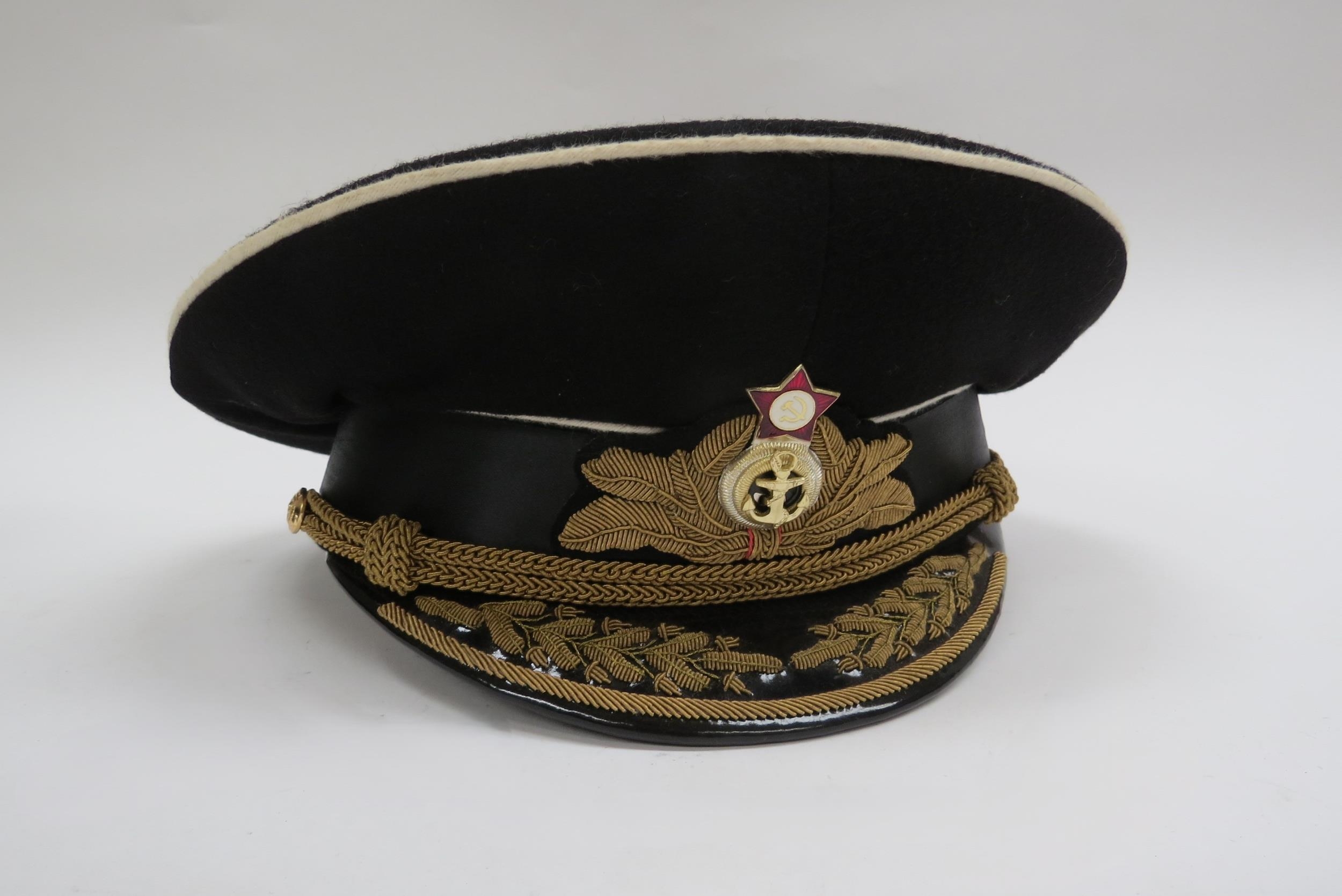 Two USSR Russian Soviet Naval officer's peaked visor caps, both high-ranking and circa 1950's-60s, - Image 3 of 6