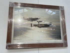 A Robert Taylor print 'Memorial Flight' signed by Leonard Cheshire, Johnnie Johnson and Peter