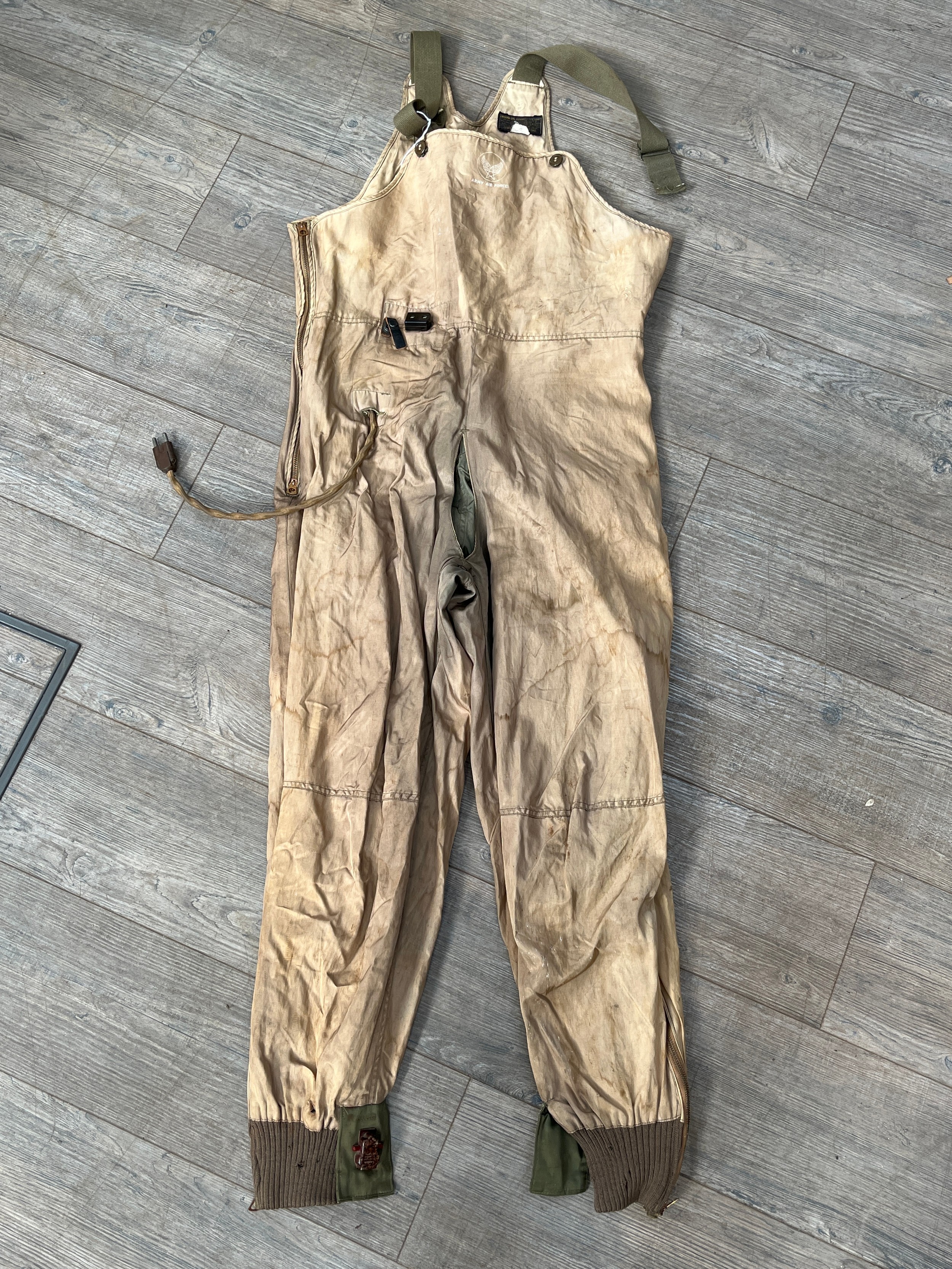 A pair of WWII USAAF General Electric Heated Flying trousers for Type F-3A suit