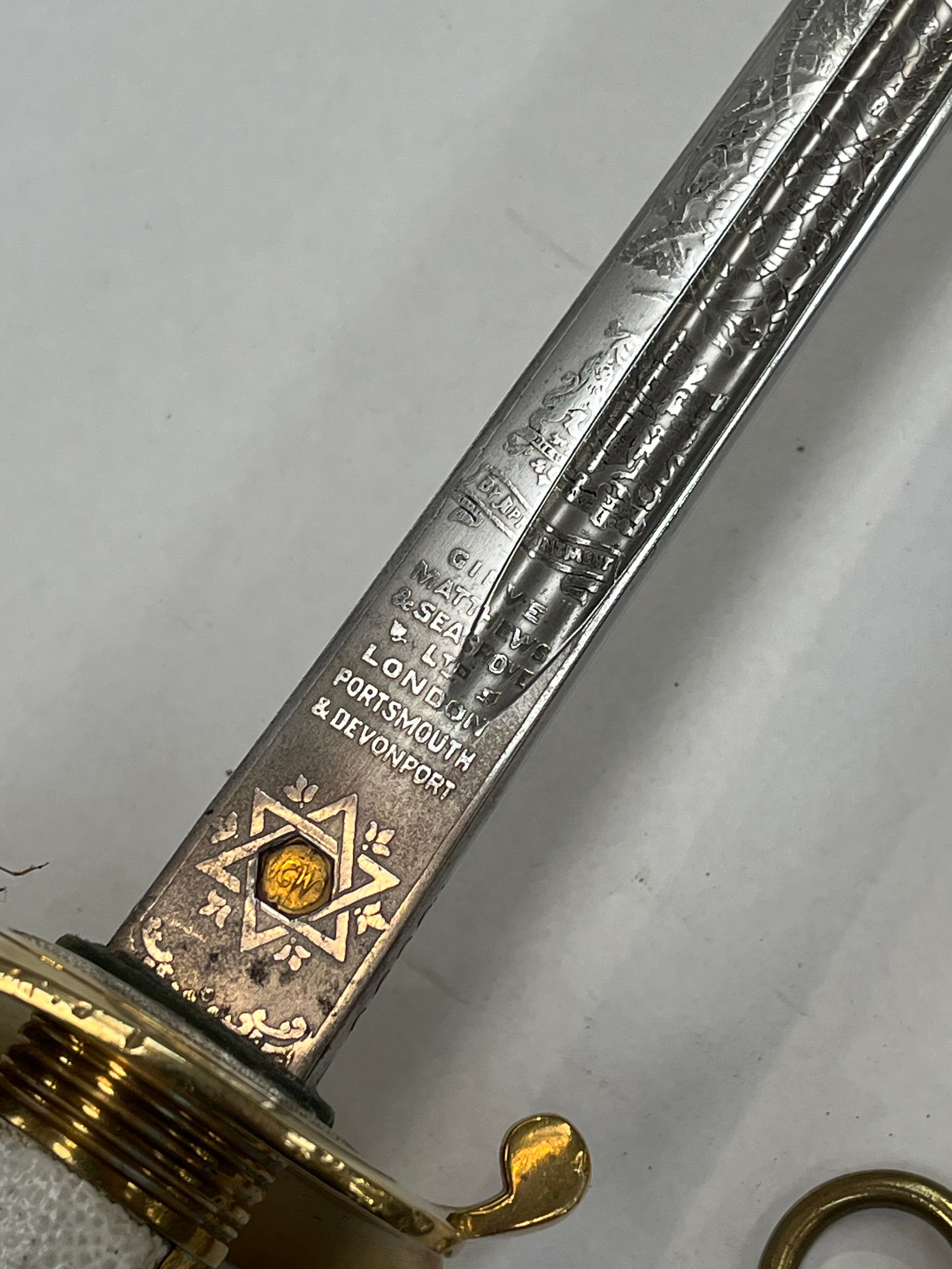 A Royal Naval officer's sword by Gieve Matthew’s / Wilkinson, painted textured grip, George crown to - Image 3 of 5