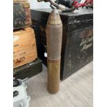 A WWI 18lb shrapnel shell with brass case