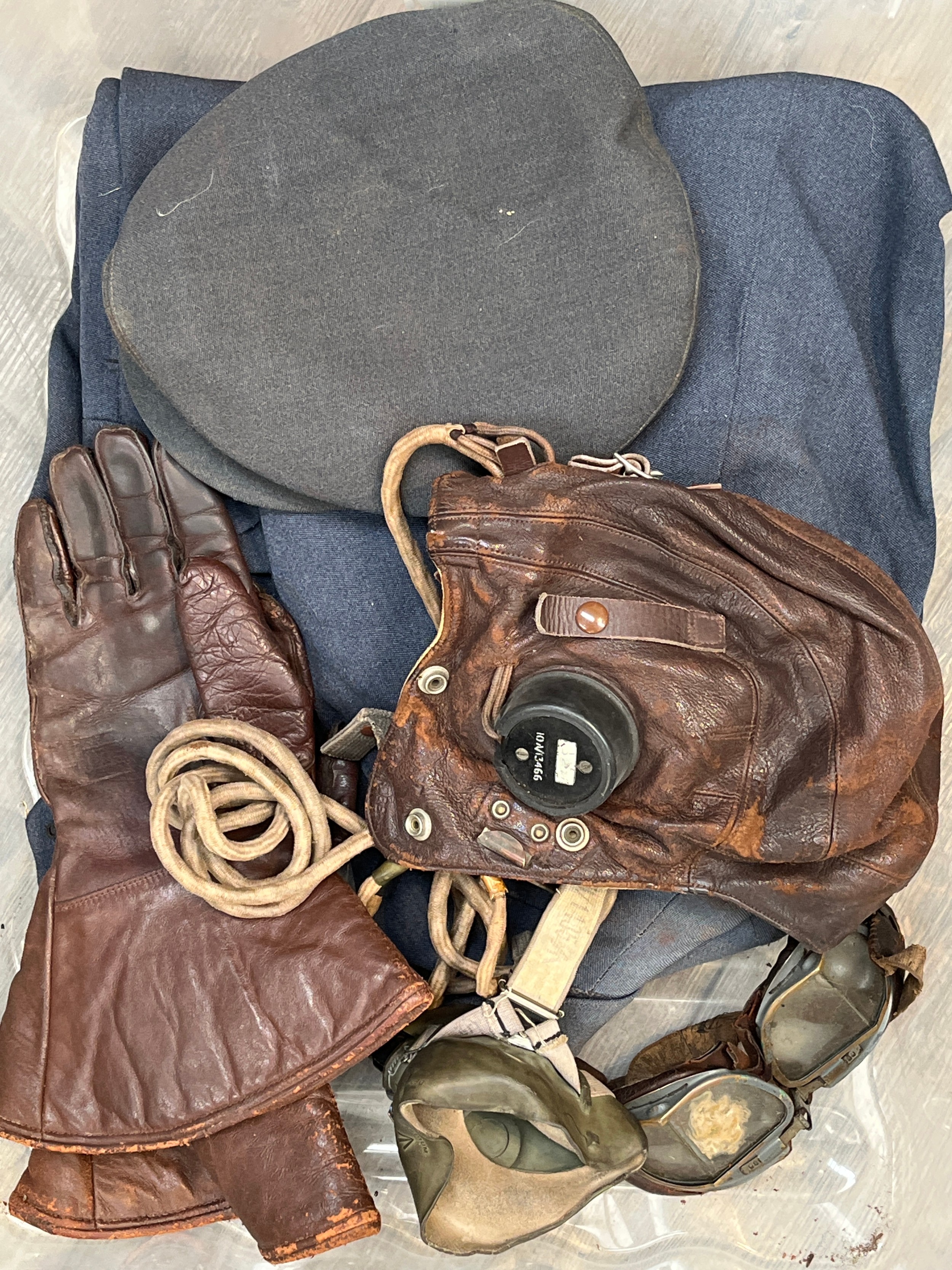 A WWII RAF pilot's uniform with King's crown, pilots wings and DFC medal bar with jacket, trousers - Image 3 of 3