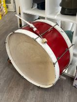 A vintage bass drum with beater