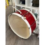 A vintage bass drum with beater