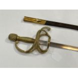 A Whites of London rapier sword, brass rope design hilt, tapering blade, with leather and brass