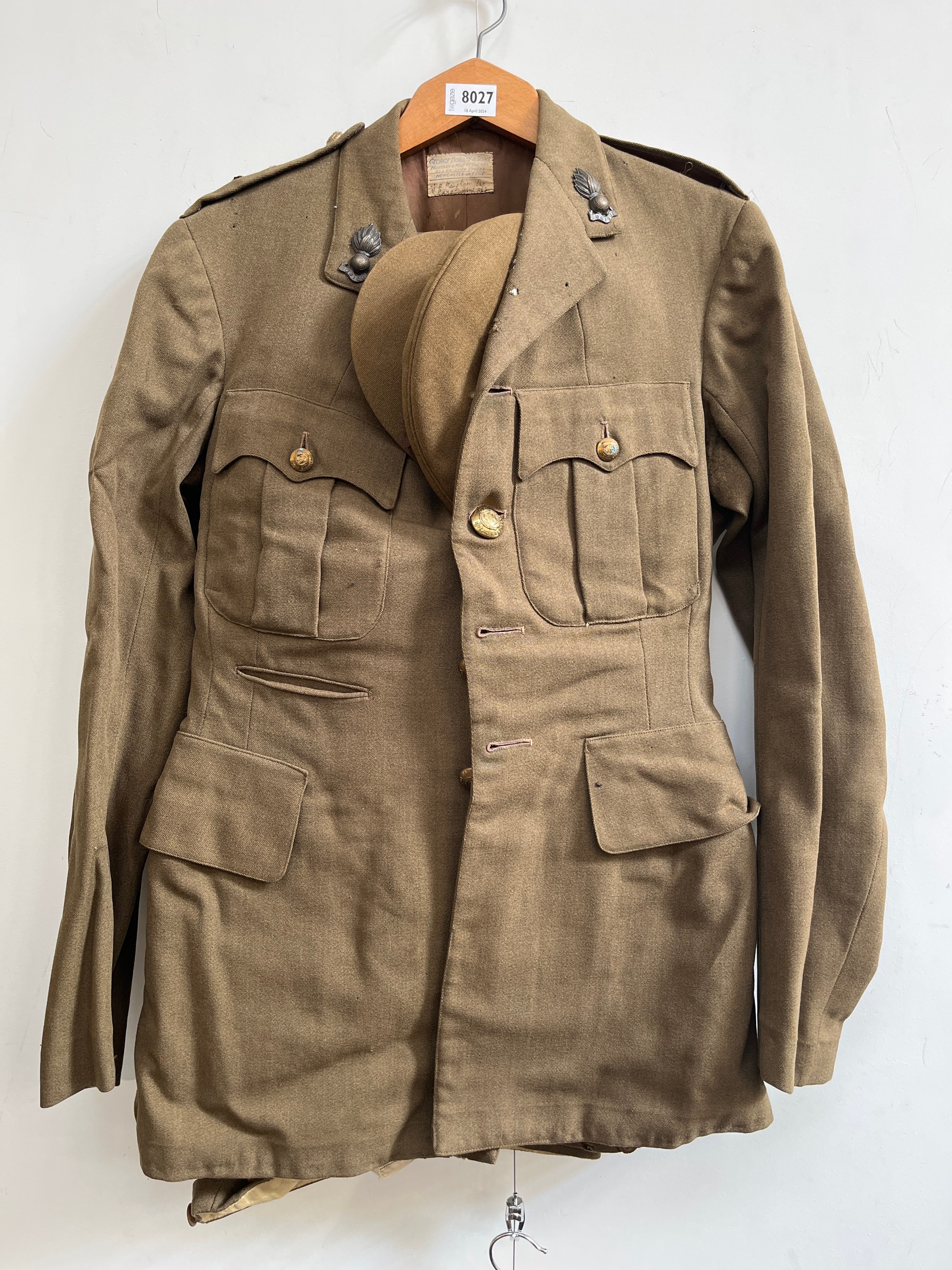 A WWII officer's uniform to a Lieutenant in the Royal Engineers, named and WWII dated with jacket,