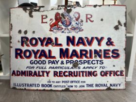 An Edward VII enamel advertising sign Royal Navy & Royal Marines recruiting office, some losses