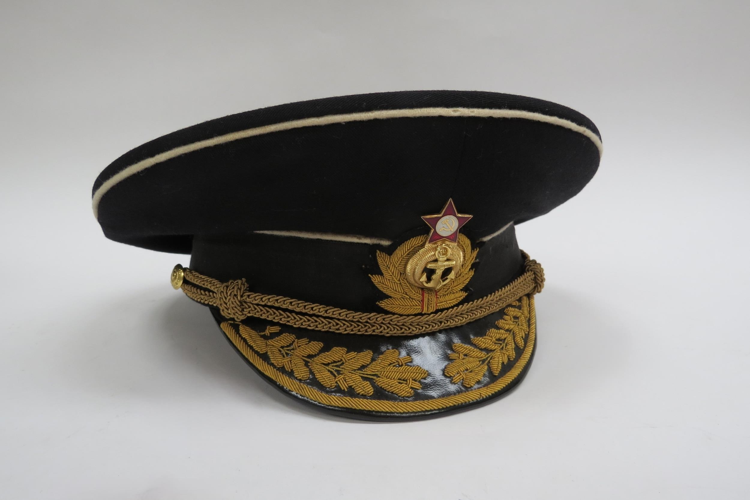 Two USSR Russian Soviet Naval officer's peaked visor caps, both high-ranking and circa 1950's-60s, - Image 5 of 6