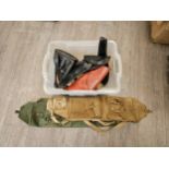 A quantity of pistol holsters and two canvas Bren cases