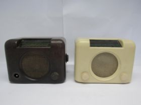A Bush DAC90A cream Bakelite cased valve radio and a brown Bakelite Bush DAC90 (missing one knob) (