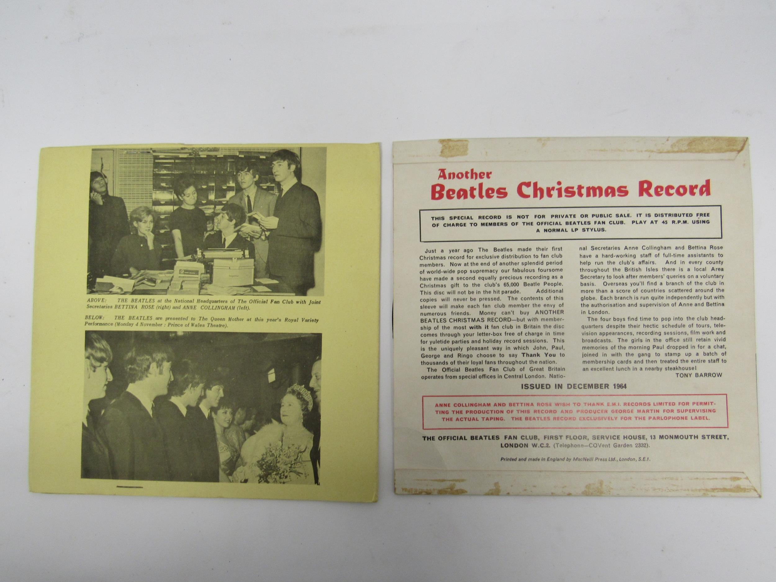 THE BEATLES: Two Beatles Official Fan Club Christmas 7" flexi-discs to include 'The Beatles - Image 2 of 10
