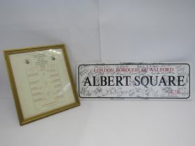 An Eastenders London Borough Of Walford wooden street sign (20.5cm x 62.5cm) signed by various