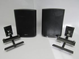 A pair of QTX Sound 100.908 120 watt speakers and a pair of AVF speaker wall brackets