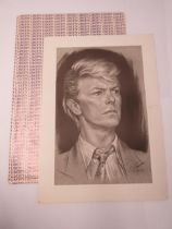 DAVID BOWIE: A Lynch black and white portrait print of David Bowie mounted on card, pencil signed,