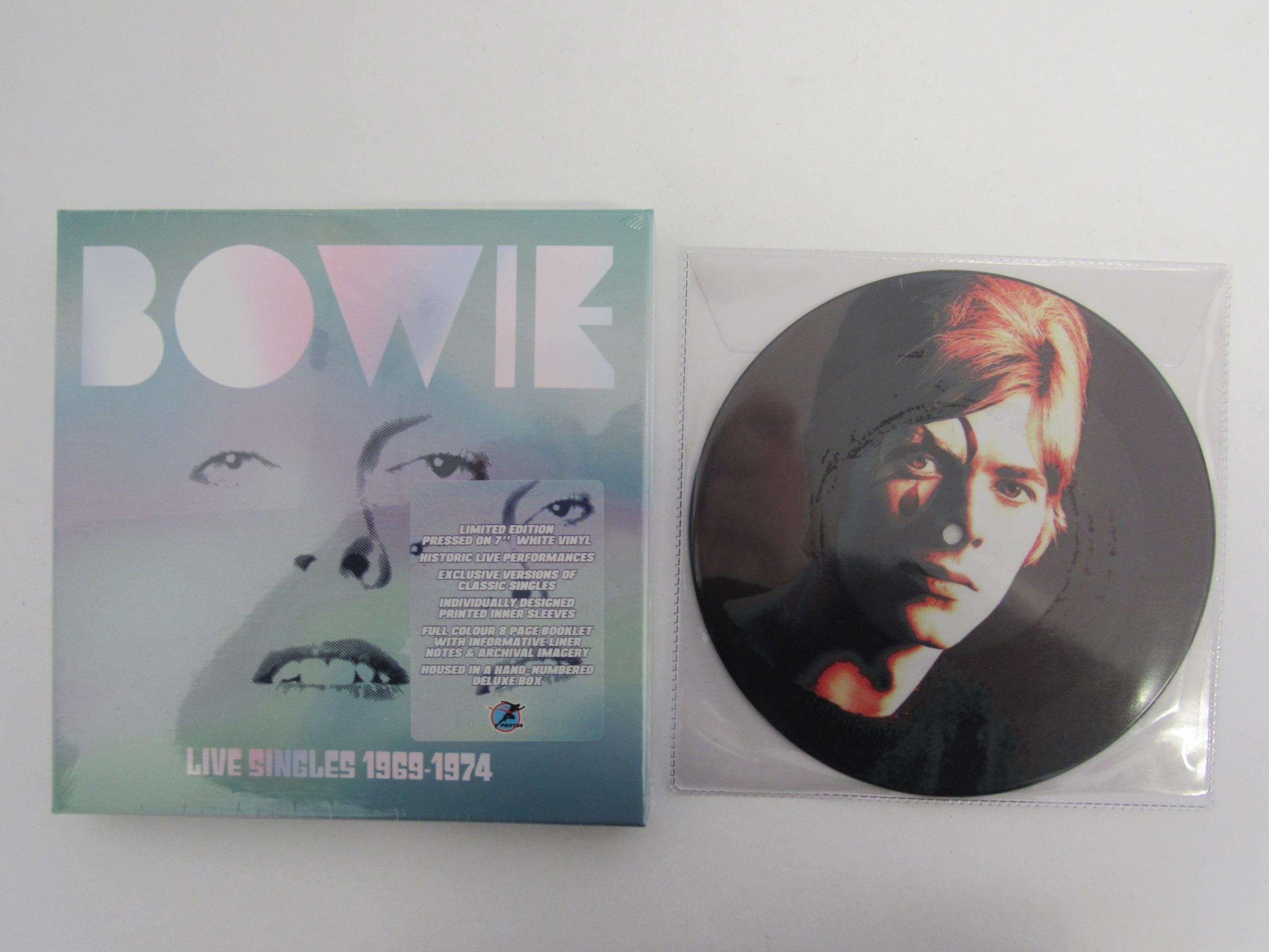 DAVID BOWIE: 'Live Singles 1969-1974' limited edition box set of five 7" singles on white vinyl with