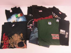 Eleven Rock and Heavy Metal band crew and tour t-shirts to include Iron Maiden (x2), Kiss (x2),