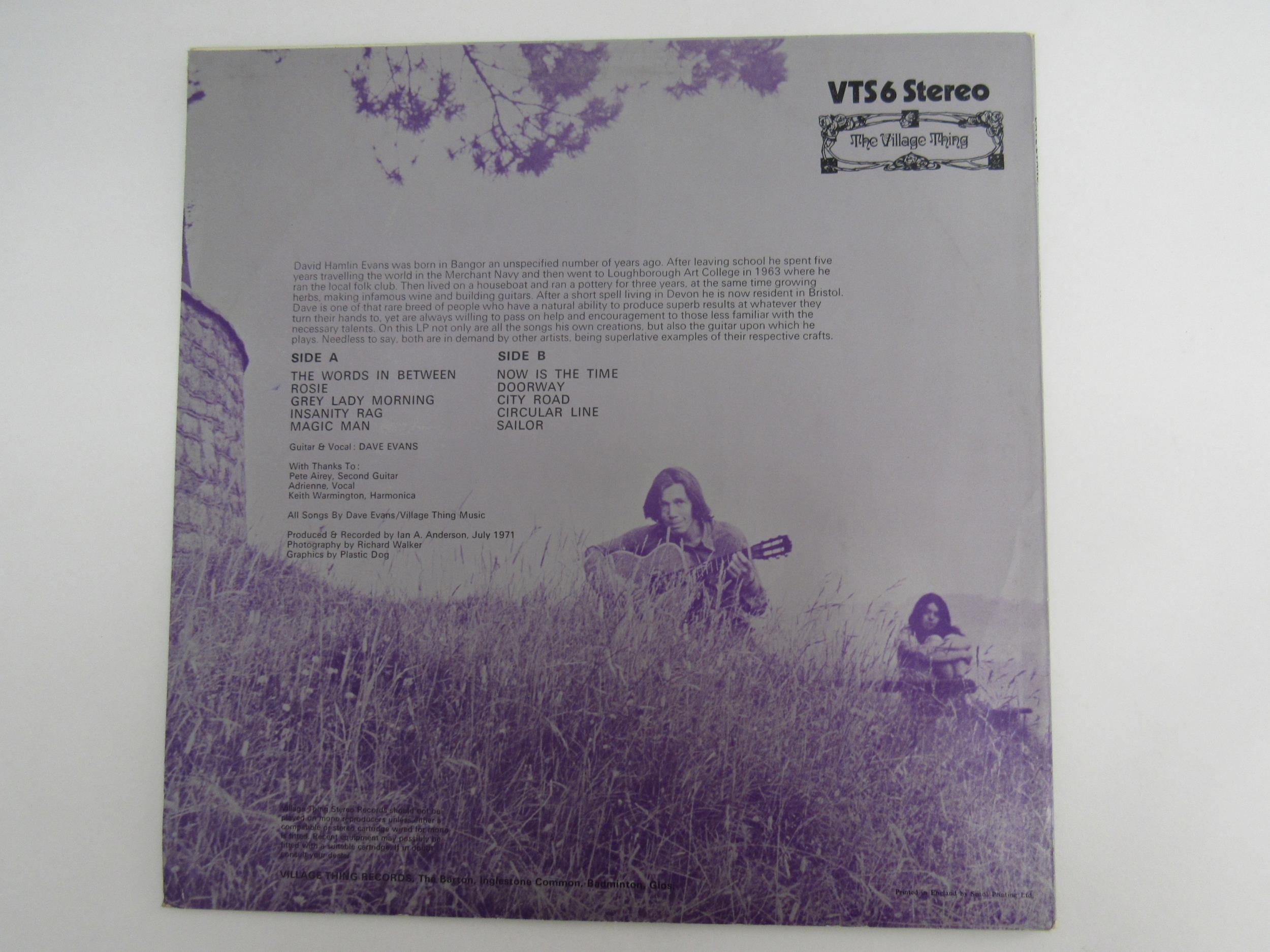 Folk- DAVE EVANS: 'The Words In Between' LP, original 1971 UK release on The Village Thing (VTS 6, - Image 5 of 6