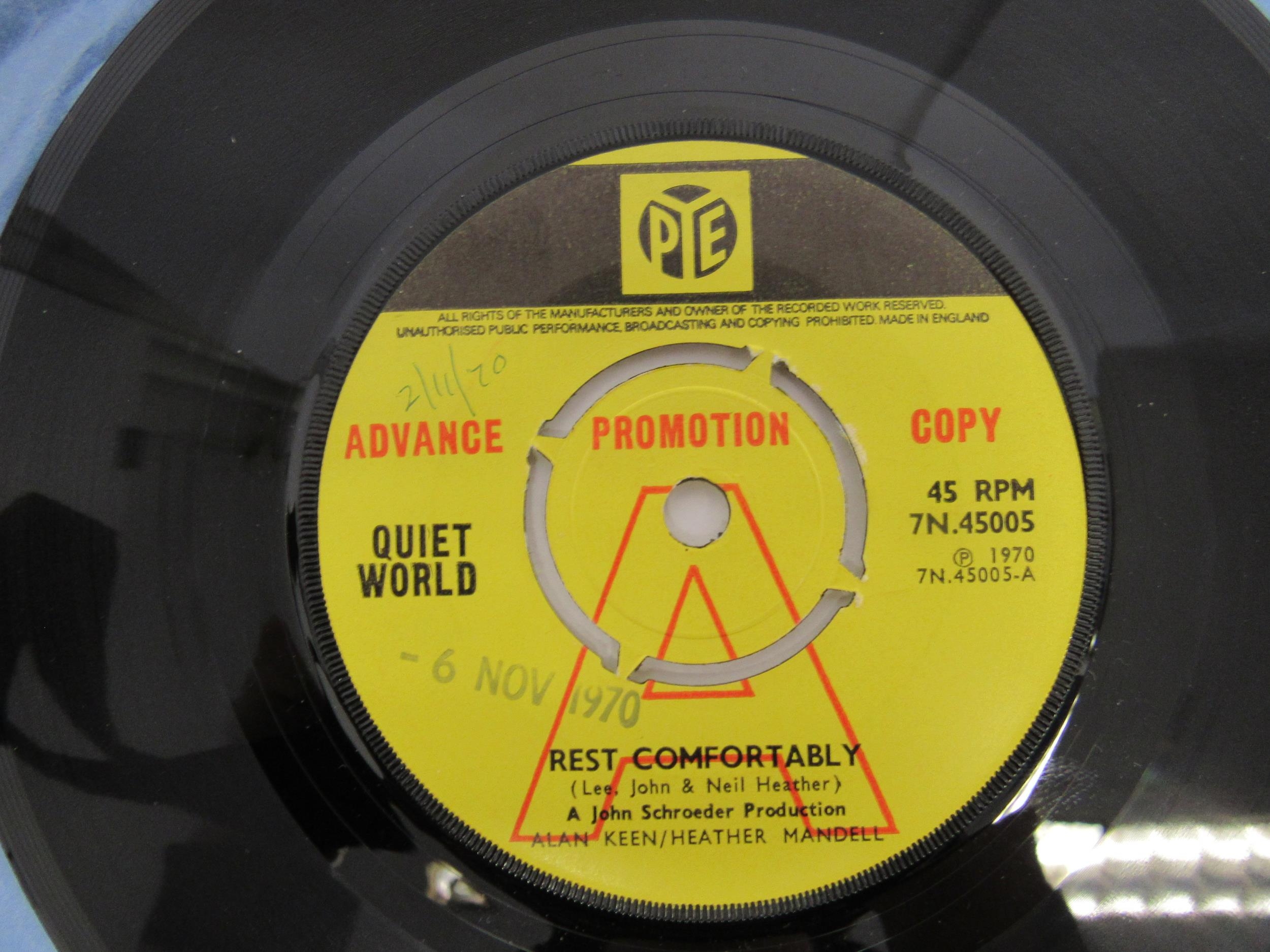 Prog- QUIET WORLD (featuring Steve Hackett): Two 7" singles to include 'Rest Comfortably' (Pye 7N. - Image 2 of 5