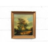 CORNELIUS JASON W. WINTER (1820-1891) A gilt framed oil on canvas, Shepherd and sheep by riverside