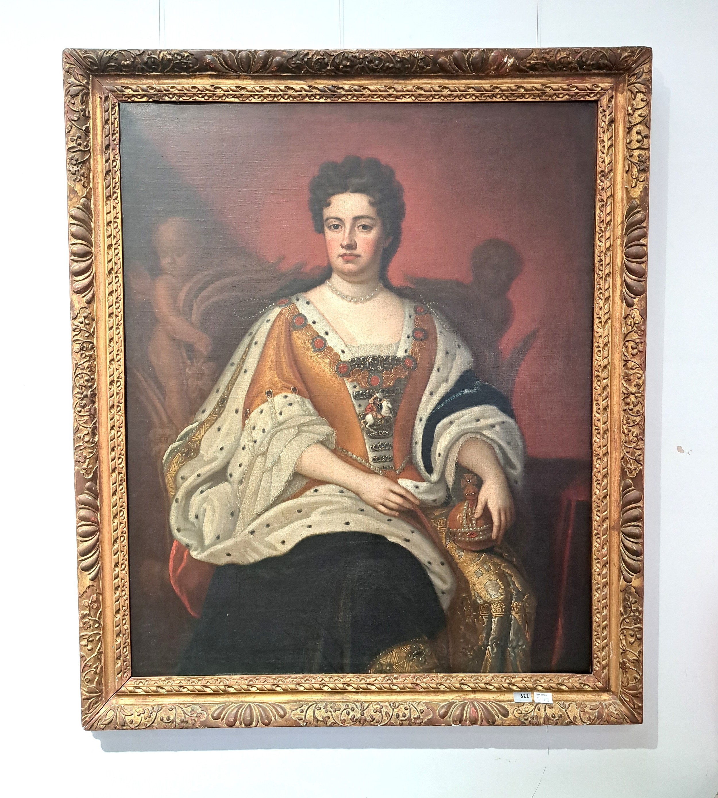 In the manner of Godfrey Kneller (1646-1723). A portrait of Queen Anne wearing a pearl necklace in - Image 2 of 20