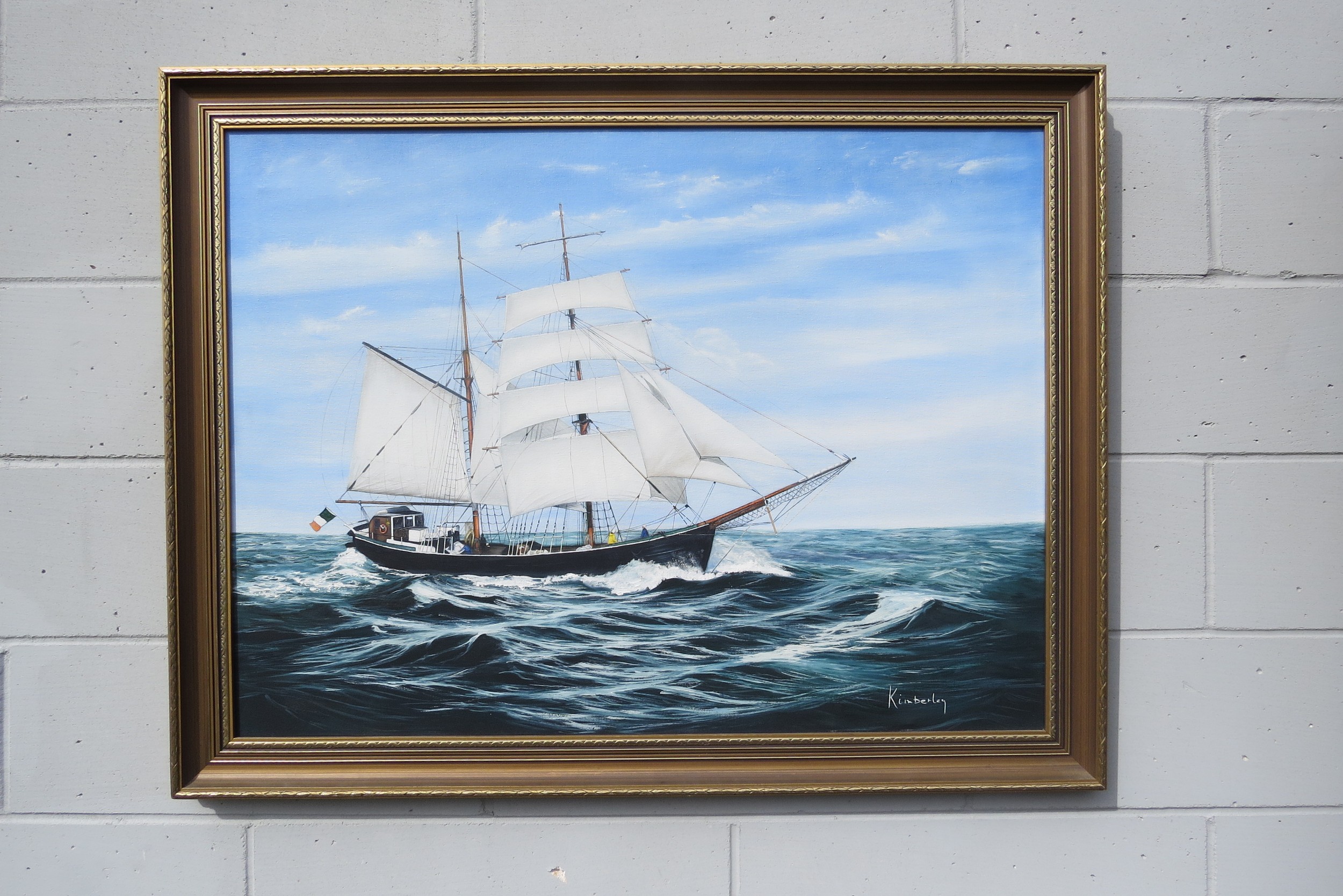 KIMBERLEY (XX) A framed large oil on canvas depicting the Brigantine 'Pheonix'. Signed bottom