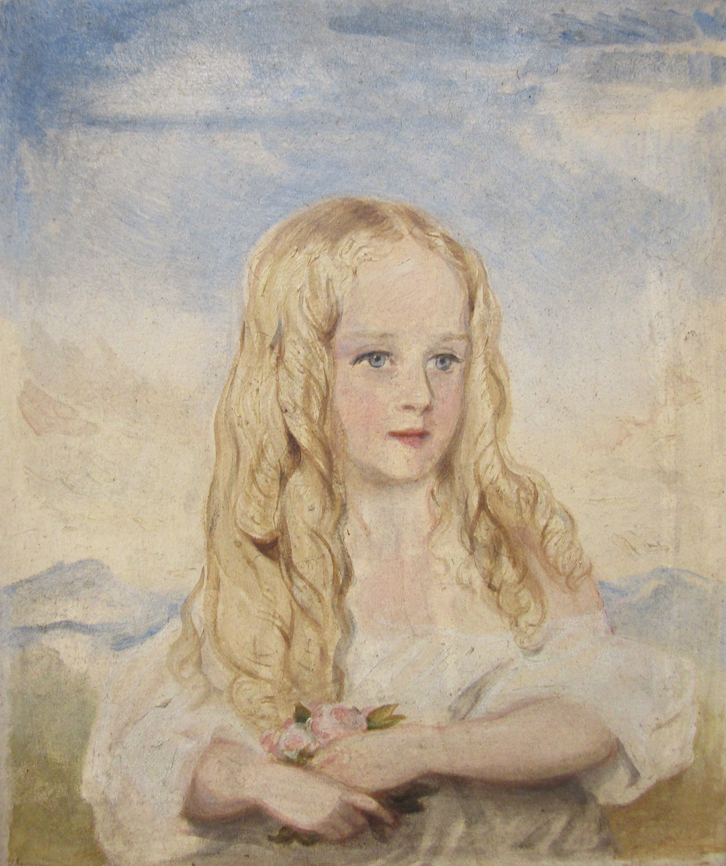 SIMON KIRKUP - A 19th Century oil on card portrait of Louisa Catherine Gooch, unsigned, set in a - Image 2 of 8
