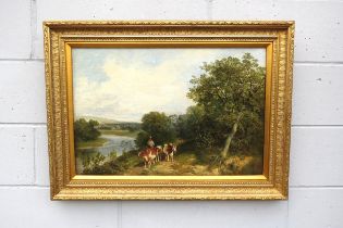 JAMES PEEL (1811-1906) An oil on canvas, Cattle & drover on a wooded path. Monogram bottom right.