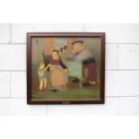CHRISTINE (BACHELER) NISBET (1902-1991) A framed oil on canvas, interior scene with figures,