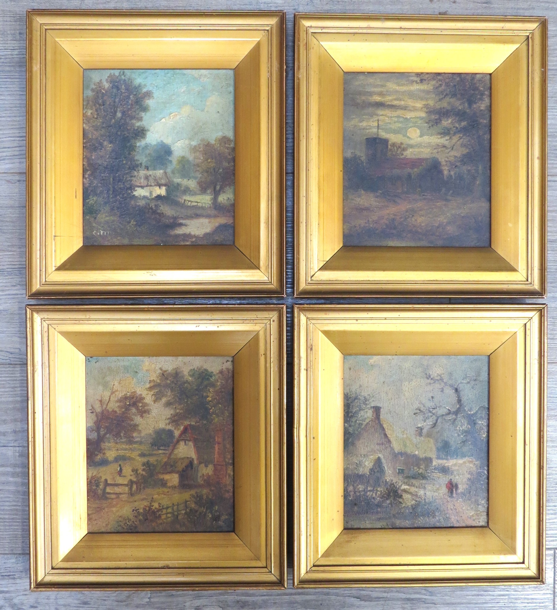 CHARLES MARK MASKELL (1846-1933) The Four Seasons - Four small oils on board, cottage and church - Image 2 of 8
