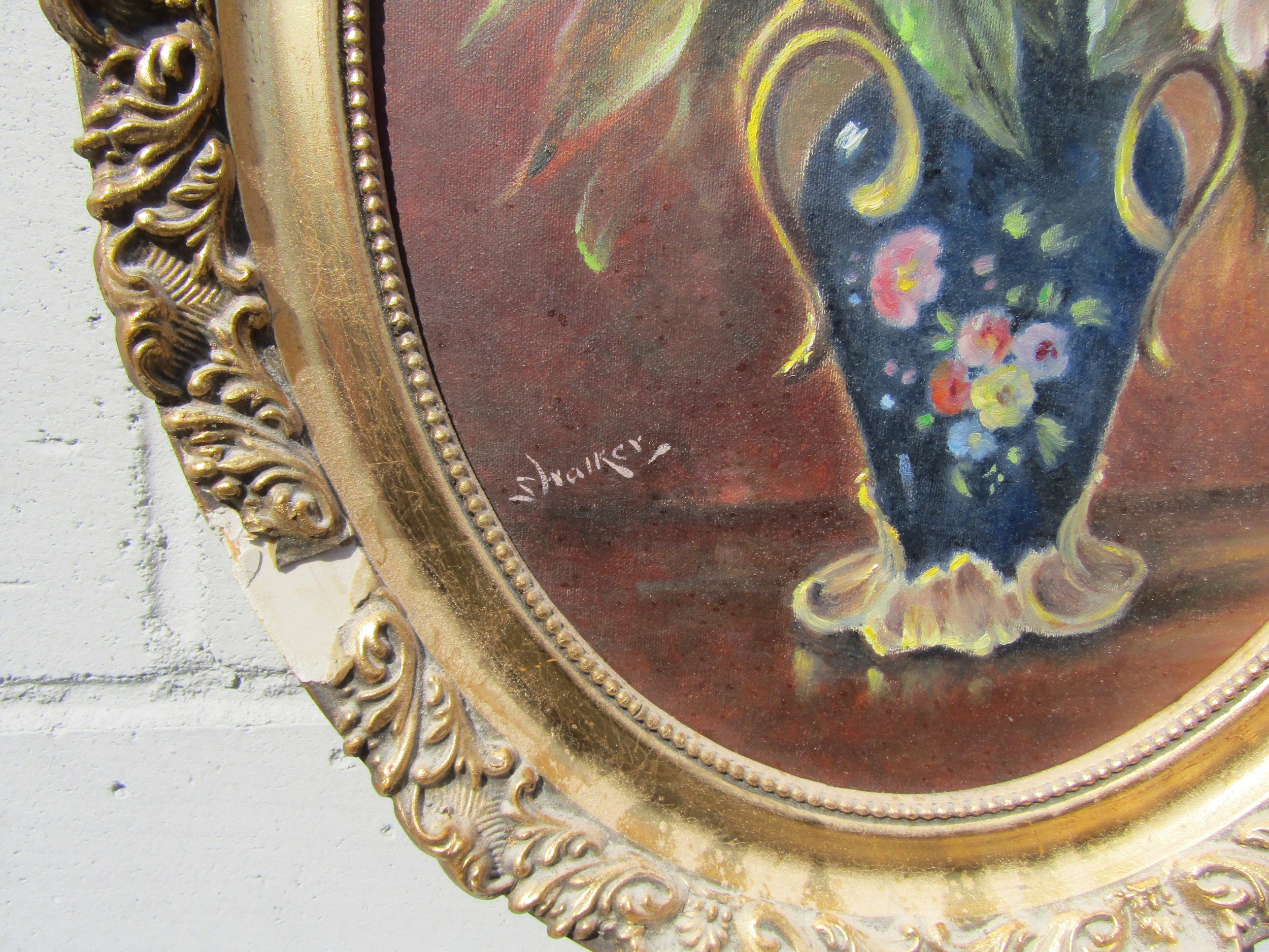 STEPHEN WALKER (1900-2004) An oval gilt framed oil on board, Floral still life. Signed bottom right. - Image 2 of 3