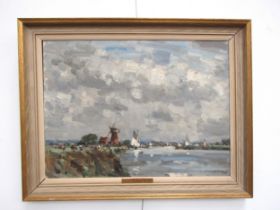 OWEN WATERS (1916-2004) A framed oil on board - 'Clippersby Mill, River Bure, Norfolk'. Signed