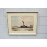 LESLIE L. HARDY MOORE (1807-1997) : A framed & glazed watercolour, Broads scene, boats on the