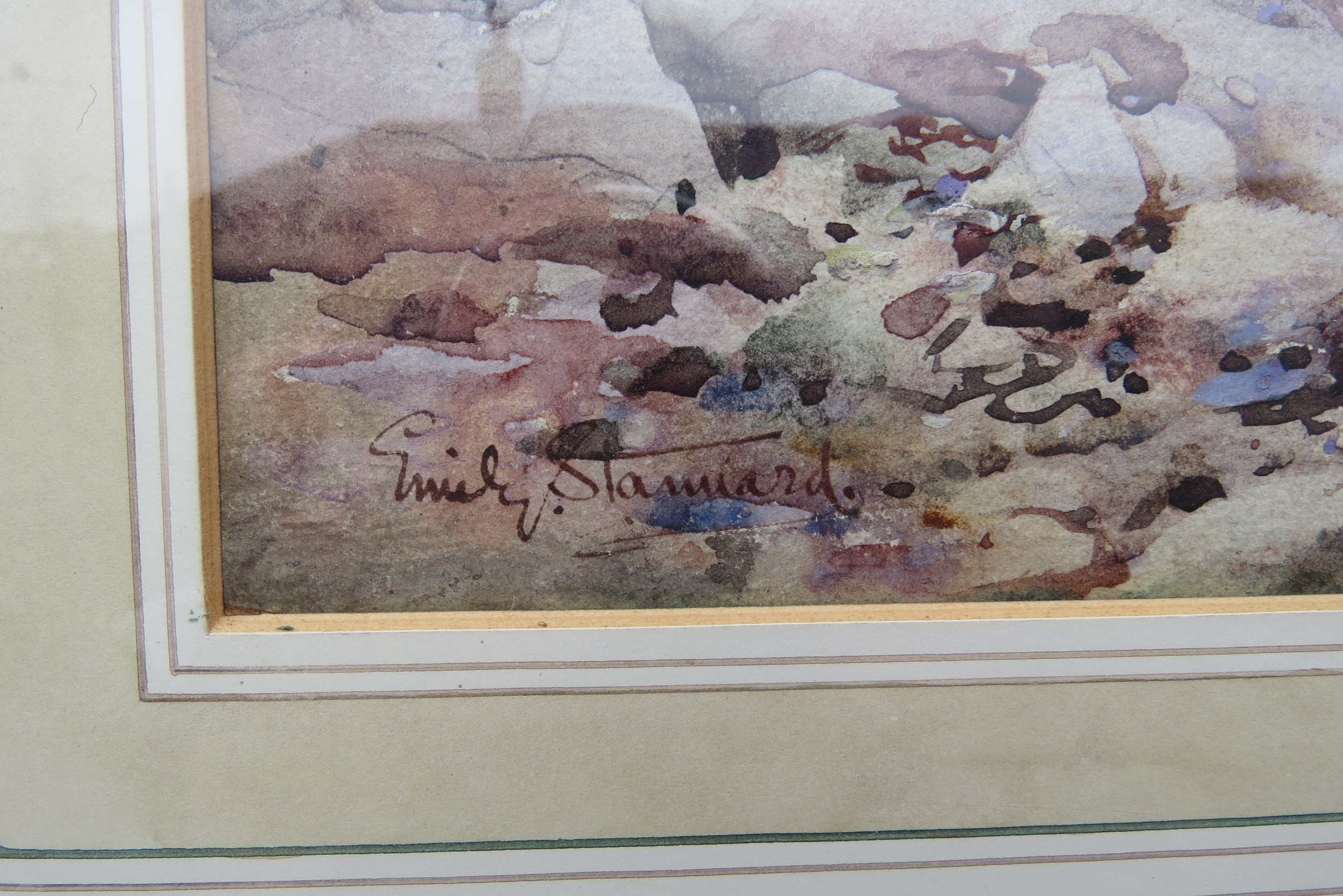 EMILY STANNARD (1875-1907): Watercolour depicting cottages on hillside with river and bridge at - Image 3 of 5