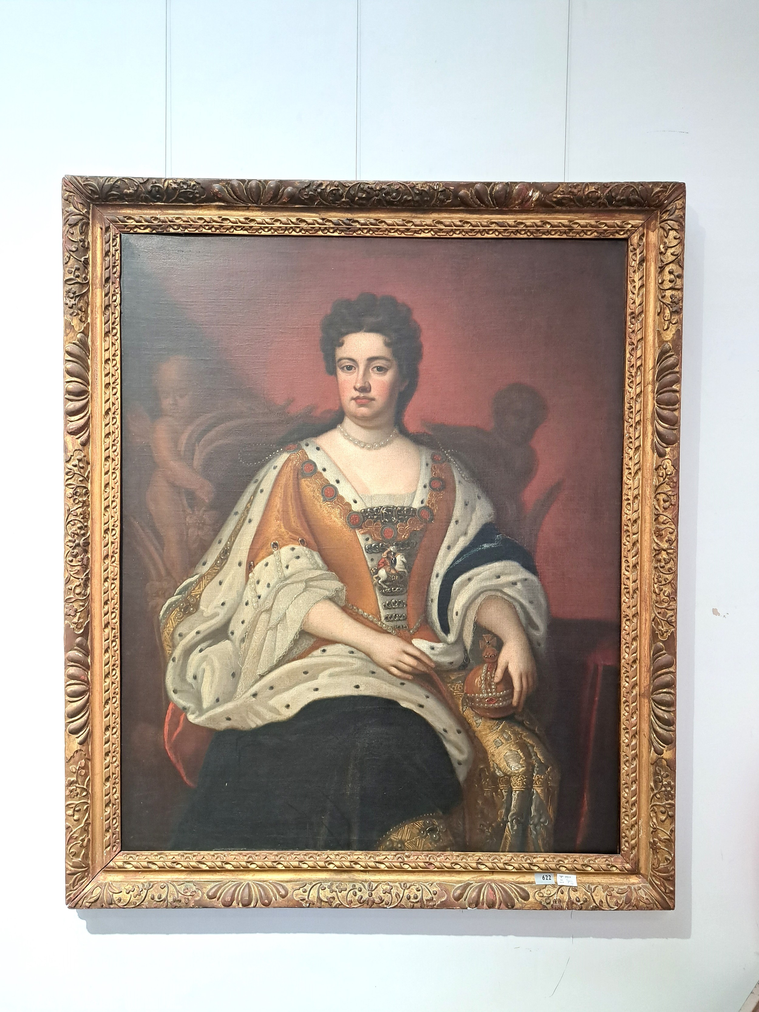 In the manner of Godfrey Kneller (1646-1723). A portrait of Queen Anne wearing a pearl necklace in - Image 3 of 20