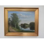 EILER RASMUSSEN EILERSEN (Danish 1827-1912) A gilt framed oil on canvas, Danish riverside path