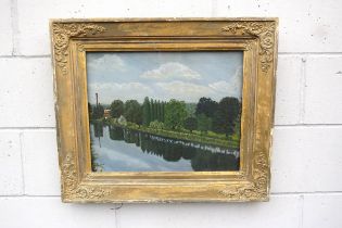 KAY YERBURY (XX) An ornate framed and glazed oil on board c1950's, scene of The River Seine near