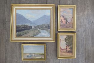STANLEY MILLER (b.1948) Four framed oils on board including Austrian mountain scene, 39cm x 49cm,